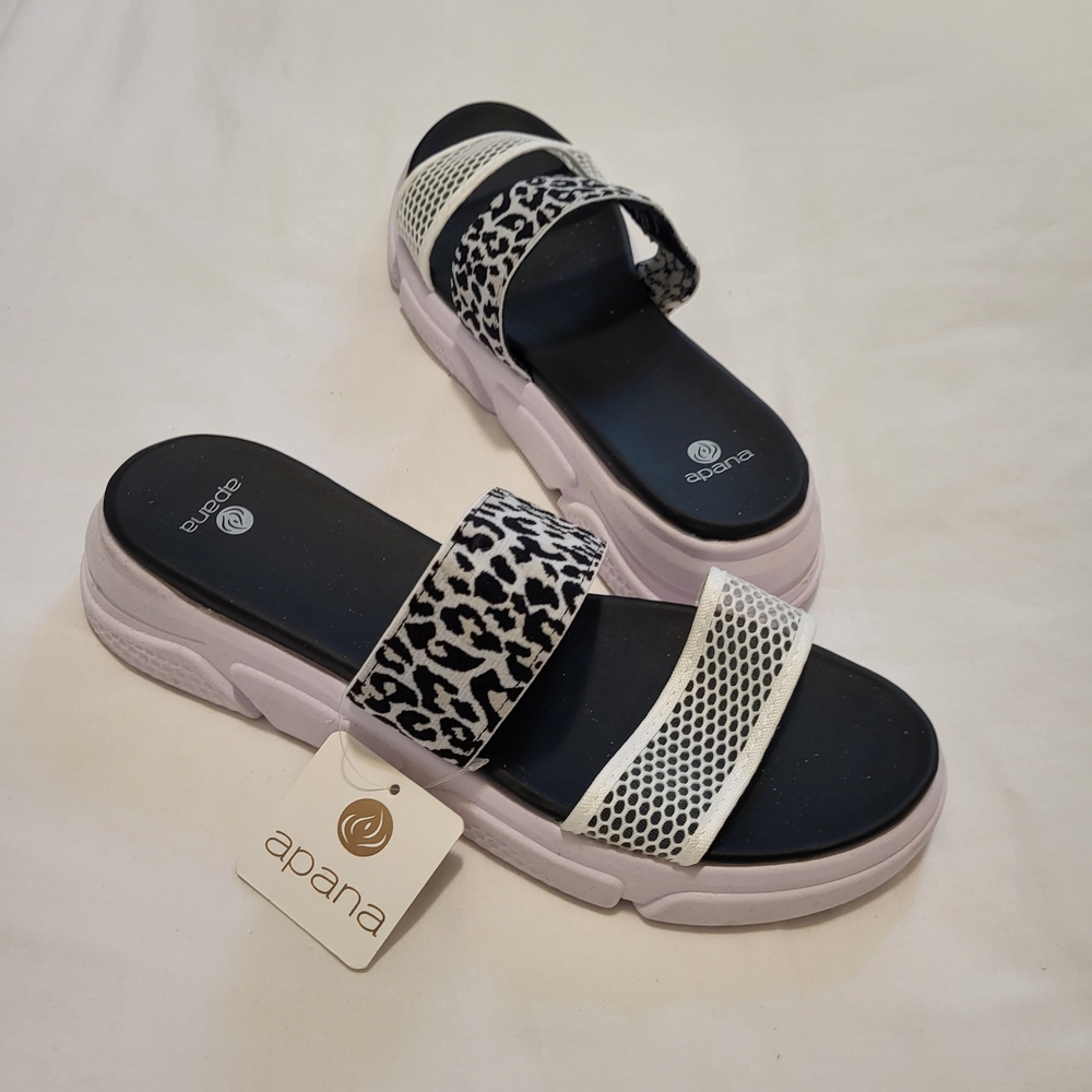 Apana Women's Black and White Animal Print Sandals